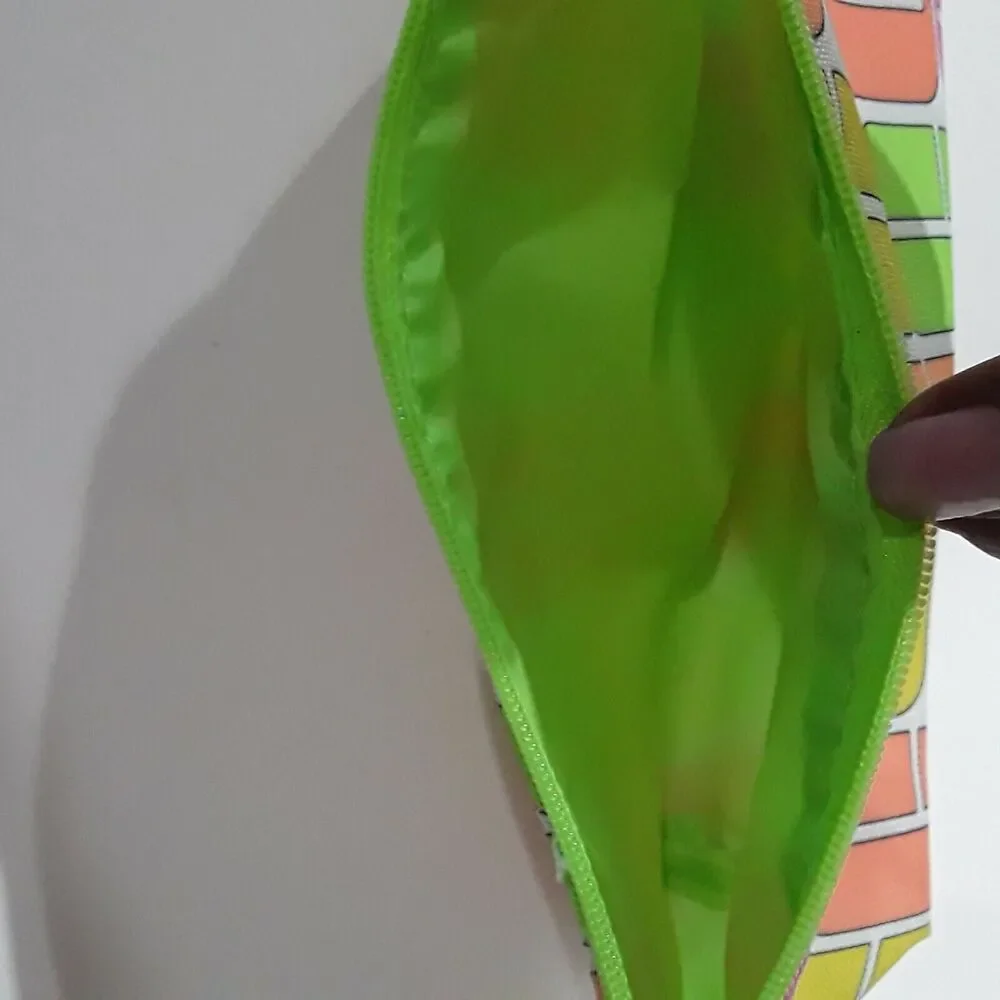CLINIQUE LETTER C PATTERN MAKEUP BAG multi color yellow green orange neon zipper